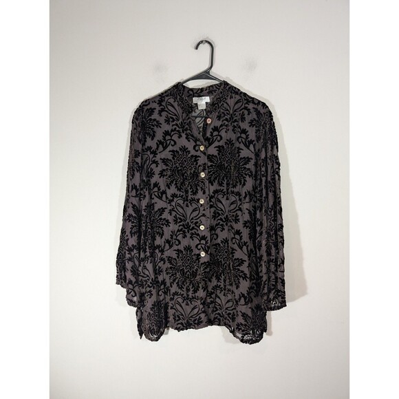 Anes. A Womens Black Burnout Velvet Sheer Blouse Sz XL Grunge Whimsigoth Fairy - Picture 1 of 7